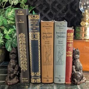 Vintage Decorative Book Stack Gold Embossed Classic Dark Moody Library Decor Set